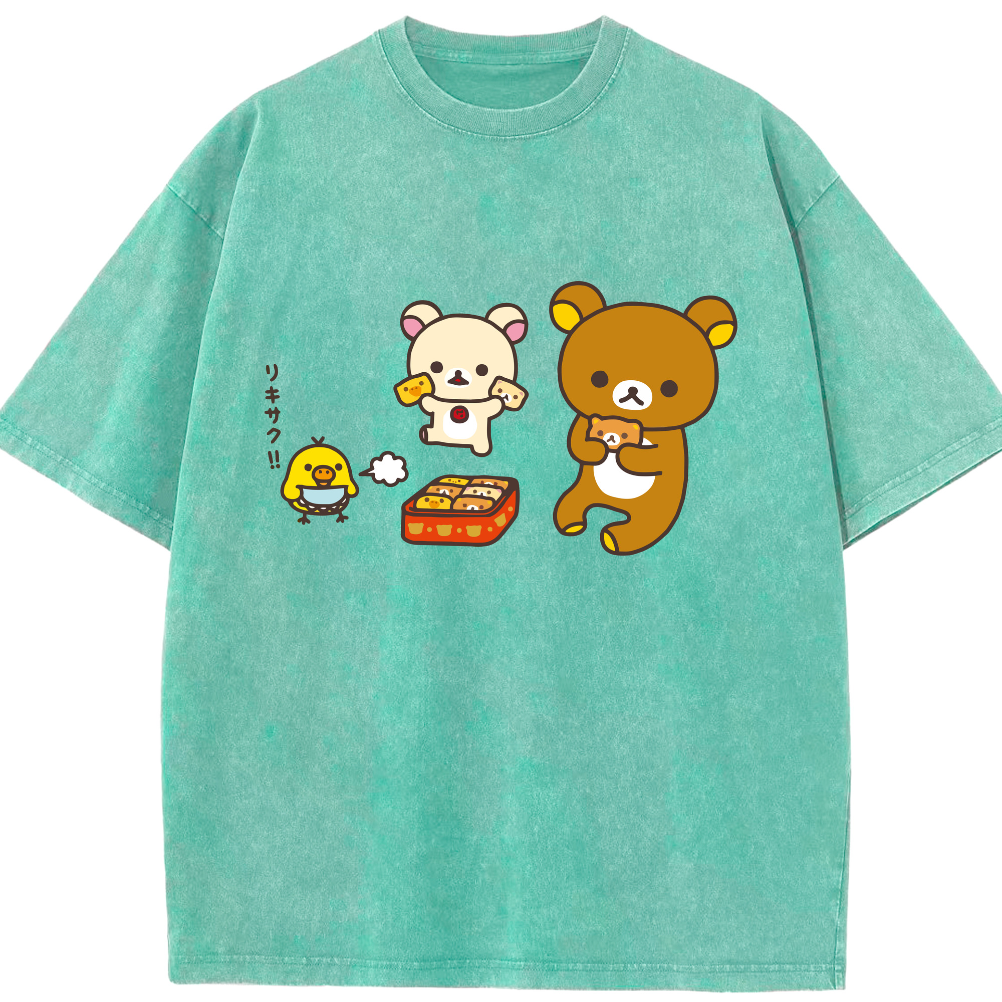 （画像用） リラックマ リラックマ キイロイトリ Rilakkuma Korilakkuma Kiiroitori 綿100% ヴィンテージ風 半袖Tシャツ（フロントプリント）